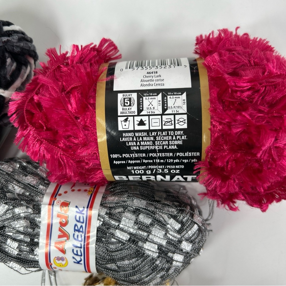 Bernat Boa Eyelash Yarn Skeins Lot Lyric Ice Dark Horse Ayda Kelebek Cherry Pink - Picture 12 of 12